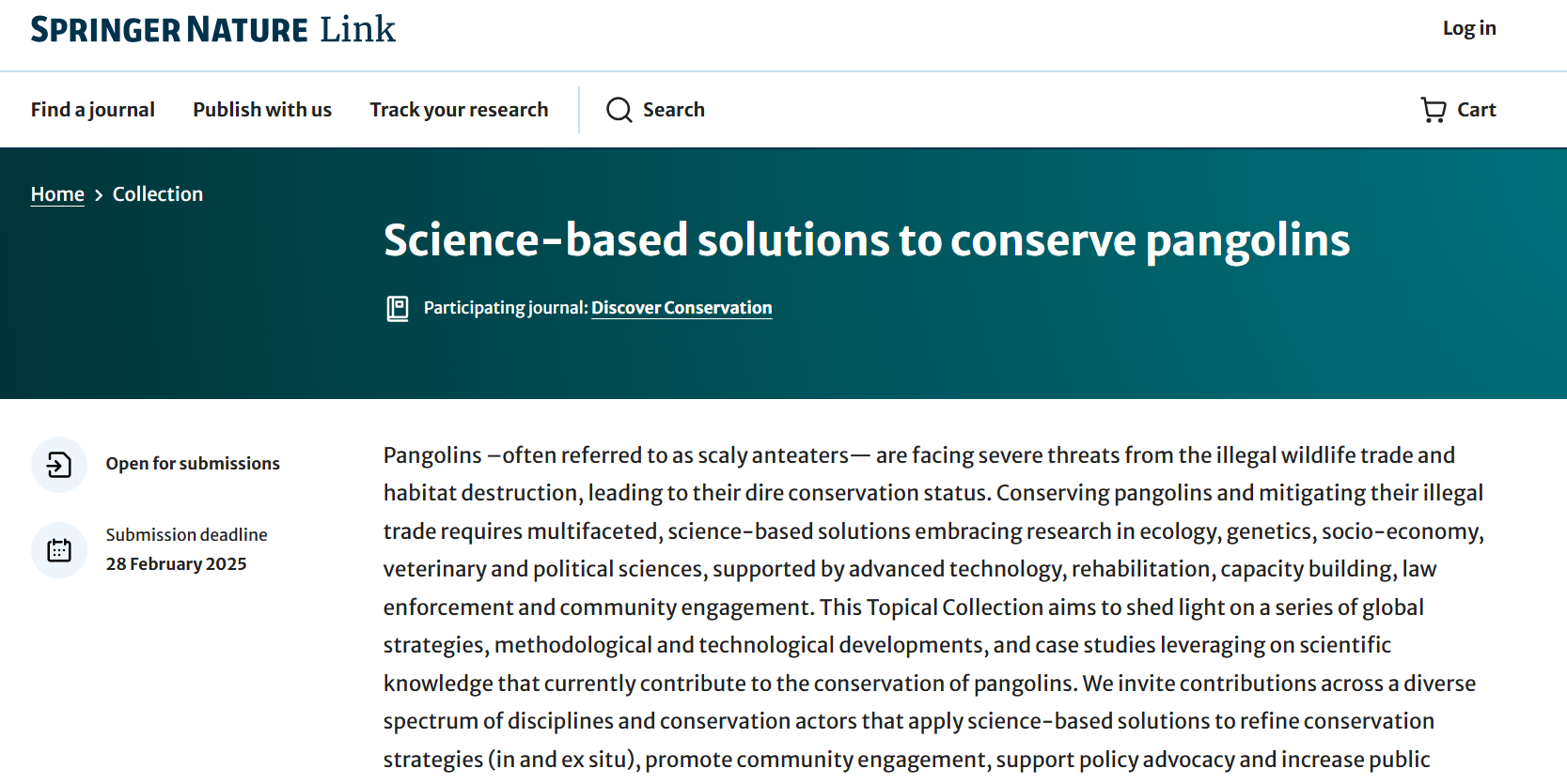 Special issue on pangolins in Discover Conservation